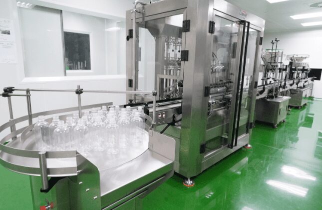 Personal care bottles on the automated filling line at Edmark Industries