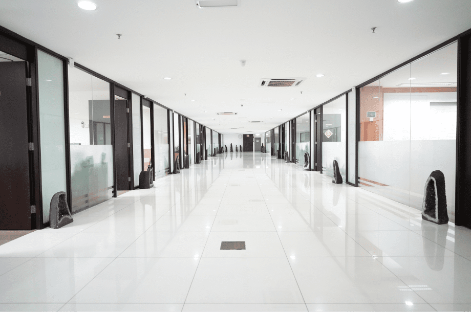 Corridor inside the Edmark Industries A Block office and production building