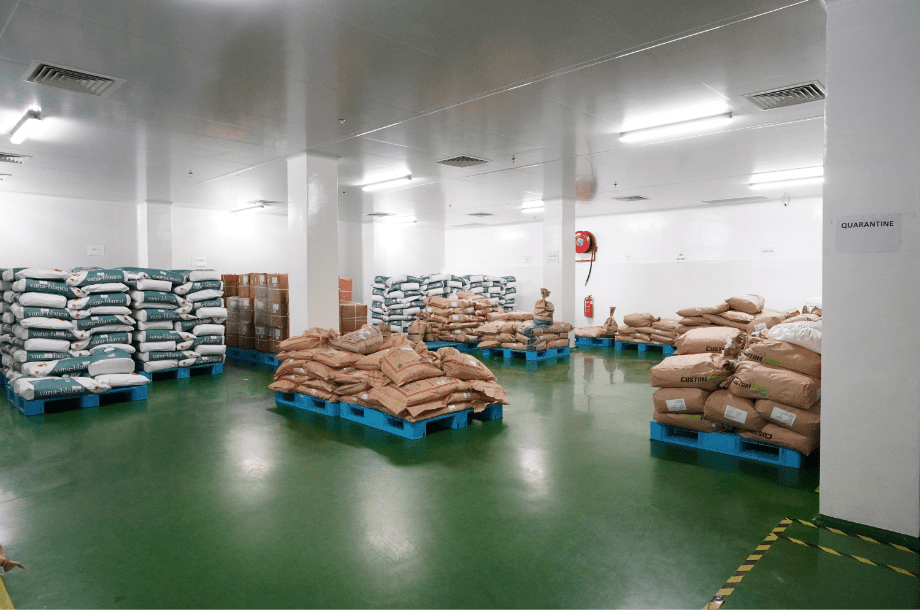 Palletised raw materials in the C Block warehouse