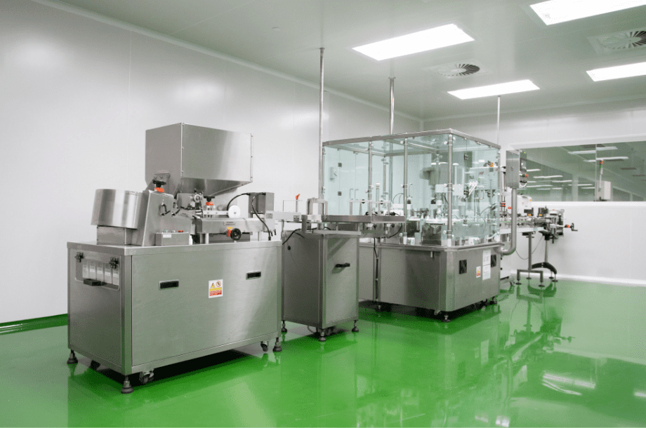 Filling and packing machines in the D Block cleanroom