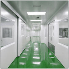Cleanroom corridor inside the Edmark Industries manufacturing plant