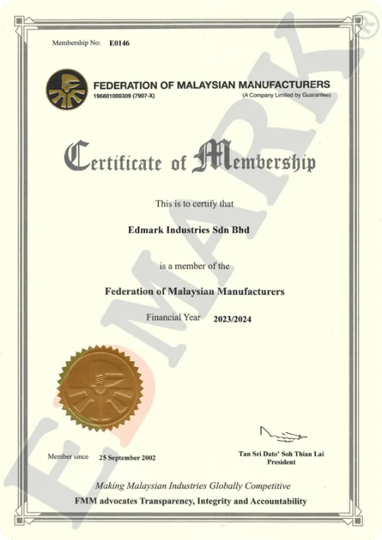 FMM membership certificate — Federation of Malaysian Manufacturers, Edmark Industries