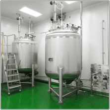 Stainless steel mixing and storage tanks with access platform