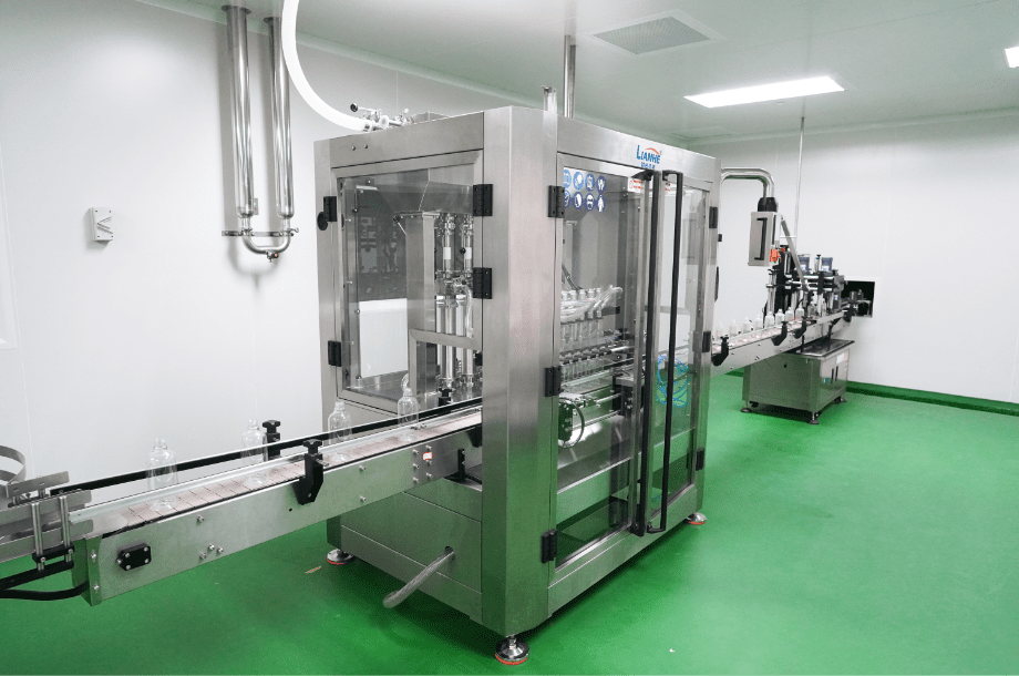 Automatic filling and capping machine on the ground floor line
