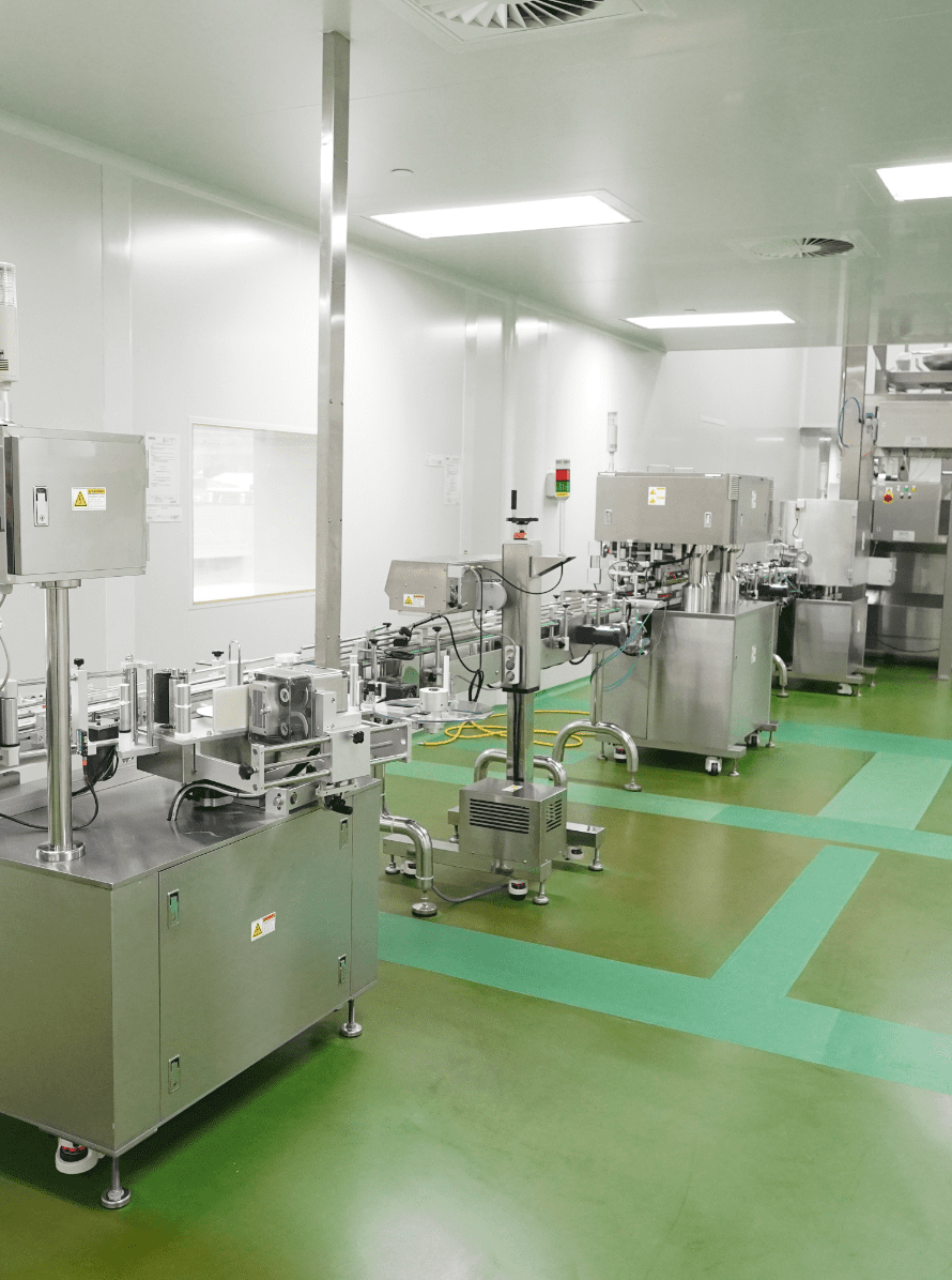 Cleanroom production hall for traditional herbal products at Edmark Industries