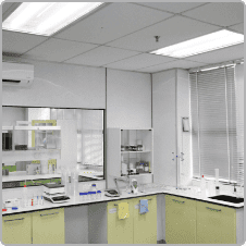 Quality control laboratory with testing benches at Edmark Industries