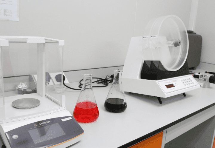 Analytical balance and precision weighing equipment in the laboratory