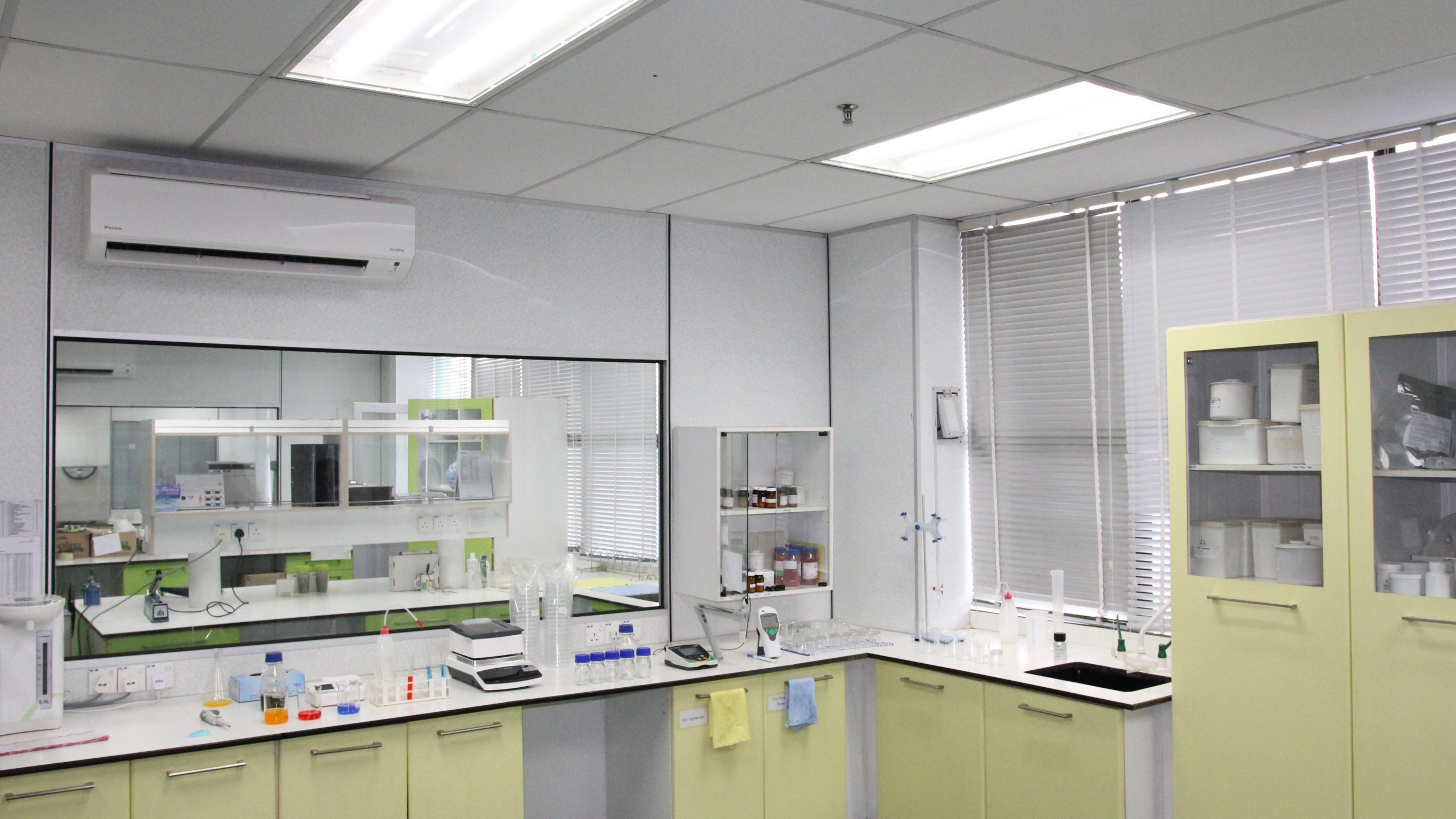 Quality control laboratory with testing benches at Edmark Industries