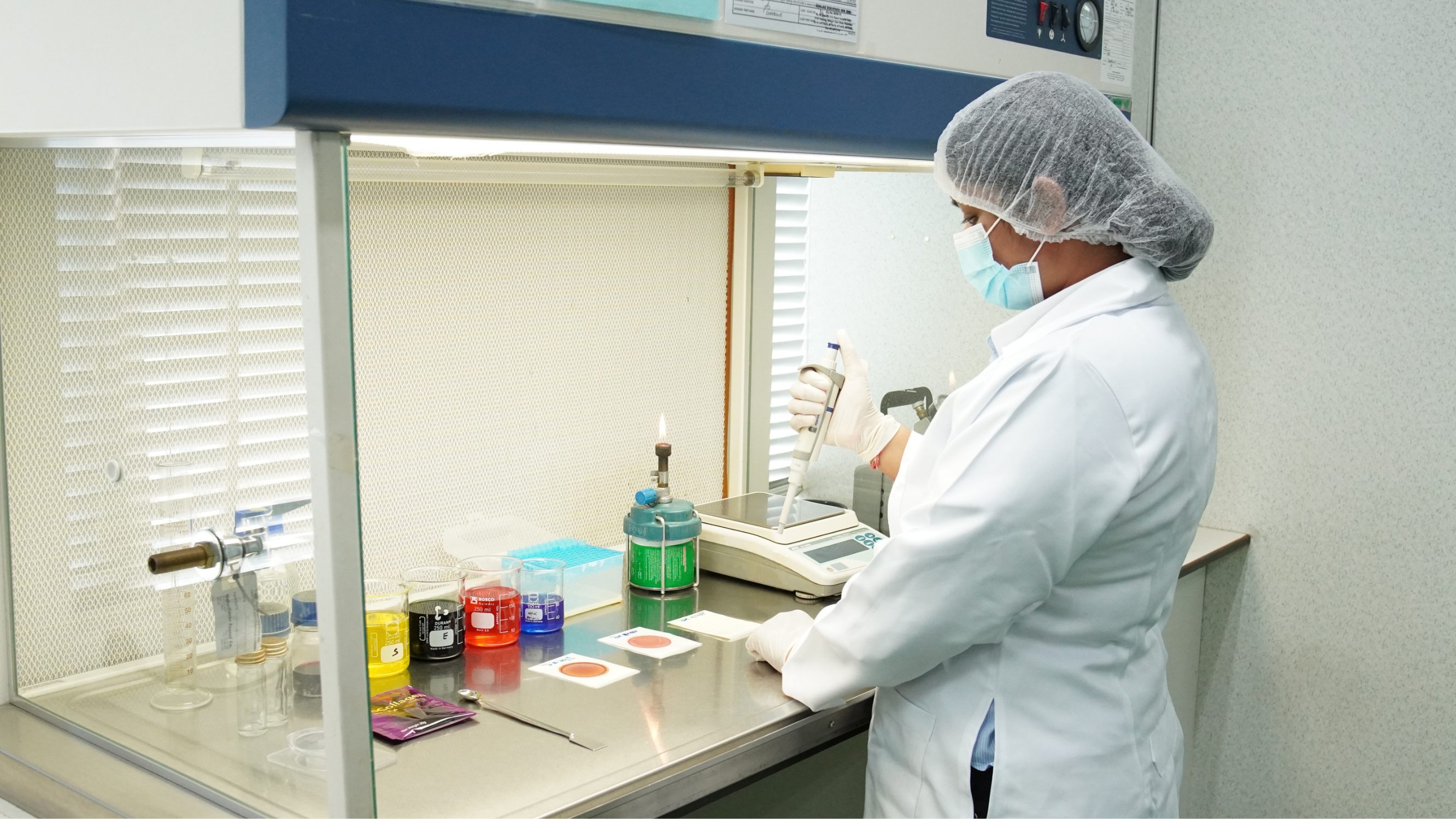 Laboratory technician preparing samples at the fume hood