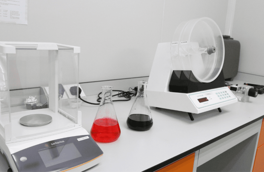 Analytical balance and precision weighing equipment in the laboratory