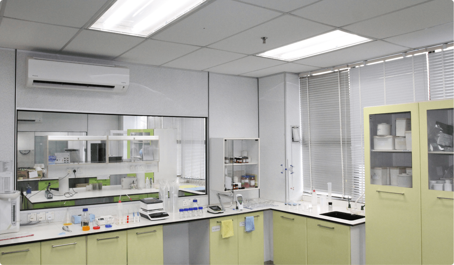 Quality control laboratory with testing benches at Edmark Industries