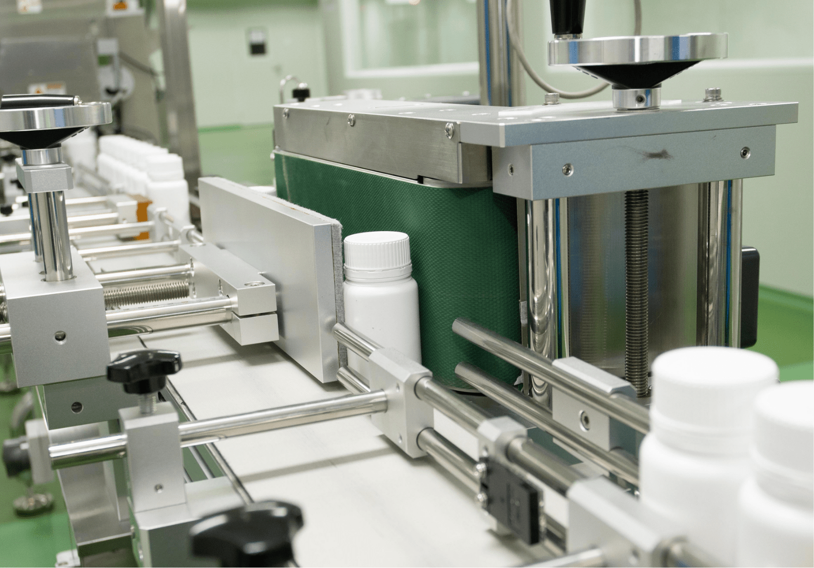Supplement bottles on the automated filling and packing line