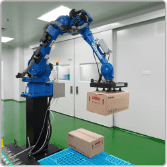 Robotic palletiser stacking cartons onto a pallet in the despatch area