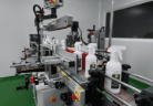 White trigger spray bottles passing through the labelling machine