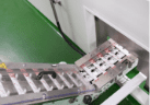 Sachet strips on the transfer conveyor to cartoning