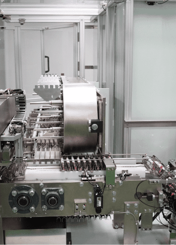 Transfer chain feeding the cartoning machine