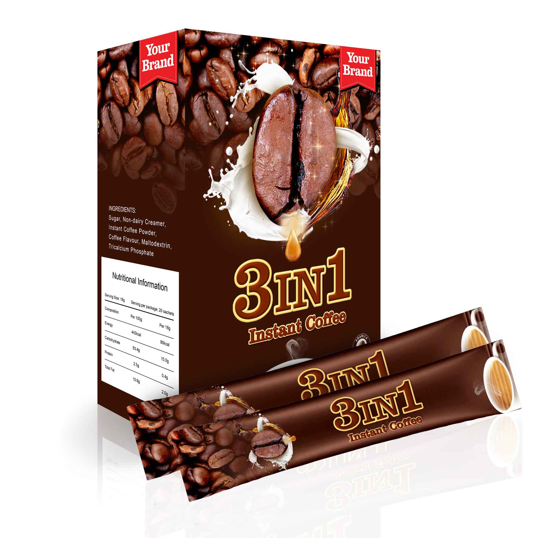 Instant 3 in 1 Coffee - Food & Beverage product by Edmark Industries, ISO certified OEM manufacturer Malaysia