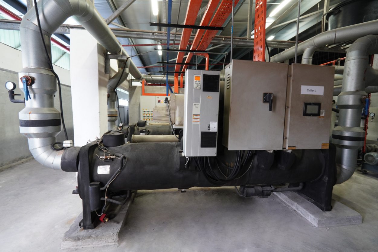 Water-cooled chiller HVAC system at Edmark Industries manufacturing facility