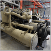 Chilled water pipework and valves in the Edmark Industries plant room