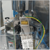 Capsules in the stainless steel feed hopper of the high-speed filling machine