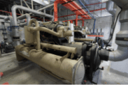 Chilled water pipework feeding the factory HVAC system